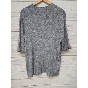 Chico's Top Womens Size 3 XL Gray‎ Black Ribbed Mock Neck Short Sleeve Stretch